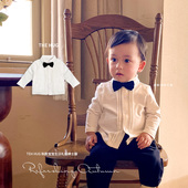 儿童Polo衫 潮 男宝宝英伦风绅士礼服秋款 婴童周岁礼服领结衬衫 长袖