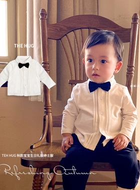 儿童Polo衫婴童周岁礼服领结衬衫长袖男宝宝英伦风绅士礼服秋款潮