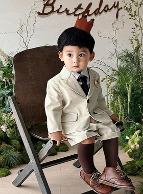 儿童周岁礼服男宝宝抓周绅士服小花童西装礼服套装英伦风生日礼服