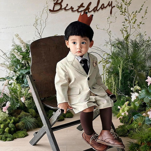 儿童周岁礼服男宝宝抓周绅士服小花童西装礼服套装英伦风生日礼服