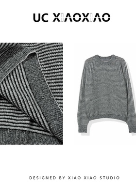 羊毛婴驼毛绢丝针织打底衫圆领条纹套头修身百搭长袖显瘦YGAW215