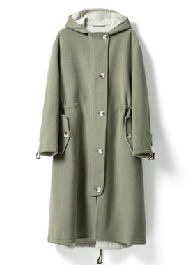 连帽长款羊毛毛呢外套 - YGAW108