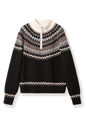 费尔岛经典拉链套头女款针织衫 - YGAW276