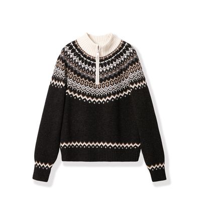 费尔岛经典拉链套头女款针织衫 - YGAW276