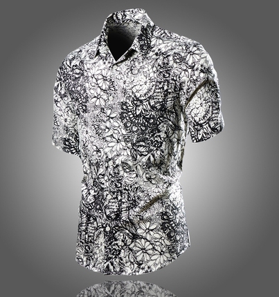 2025 Summer New Casual Fashion Short-Sleeved Floral Shirt Men's Trendyy Lapel Slim Youth Shirt Handsome Inch Shirt