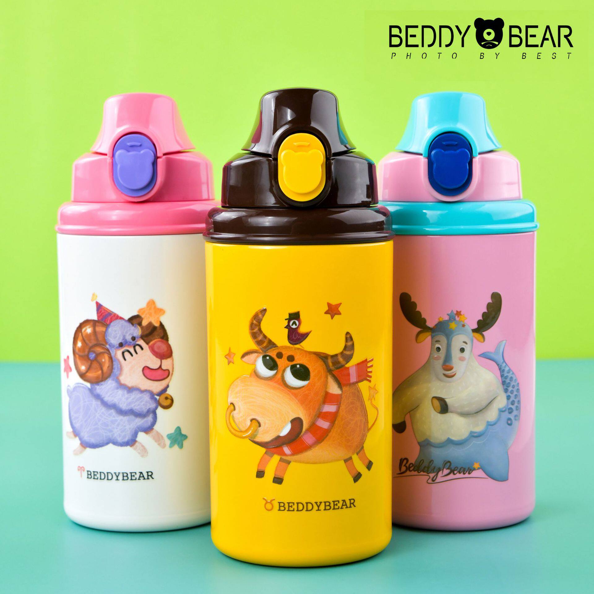 韩国杯具熊星座儿童保温杯白羊巨蟹摩羯狮子座带吸管学生水壶水杯