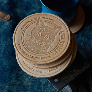 山岩 复古全牛皮杯垫 咖啡酒吧提升复古氛围 可定制内容 可旧化