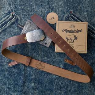 山岩 不锈钢手工捶打板扣 美国霍尔文皮革 纯手工缝制 全真皮腰带