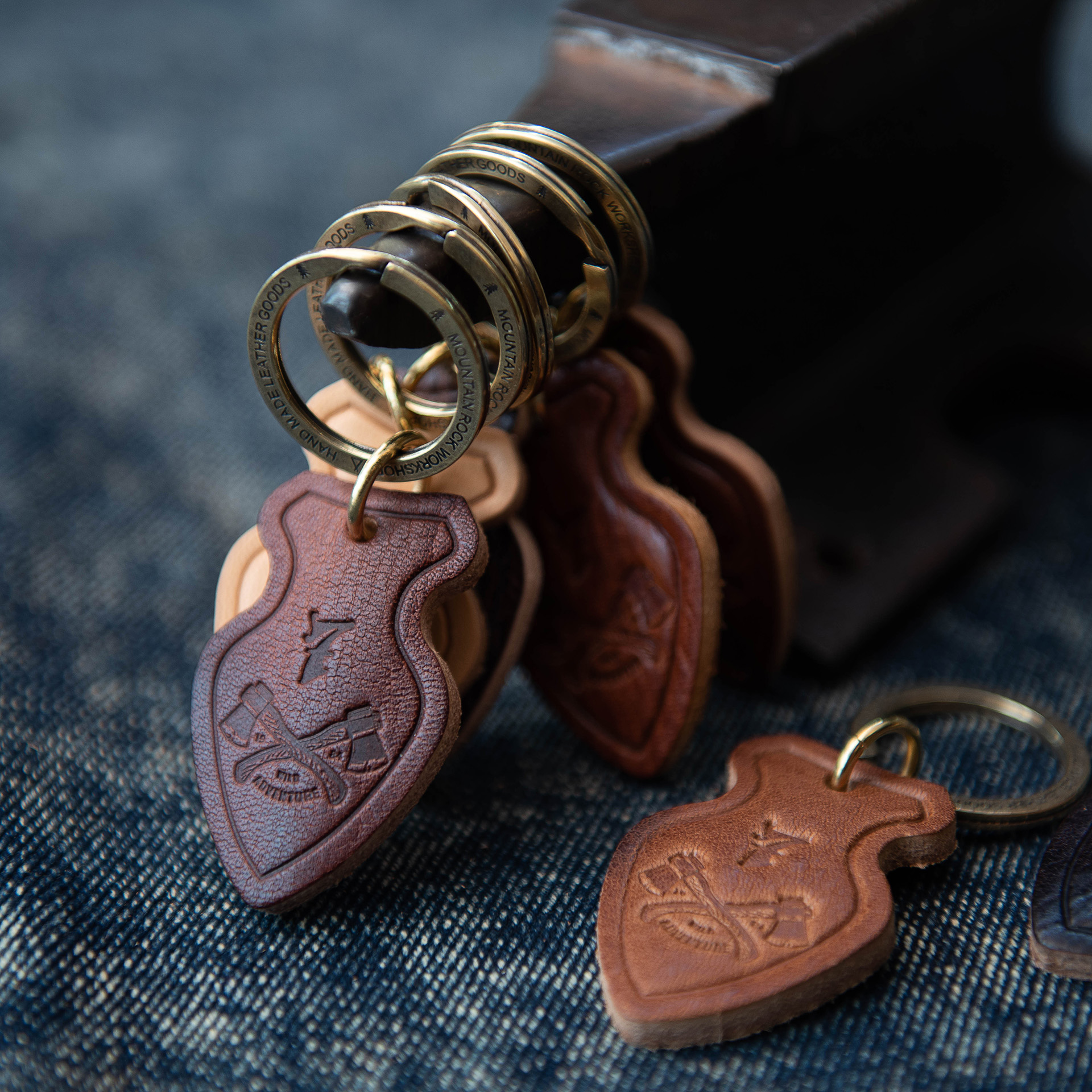 山岩手工皮具 复古钥匙扣 单层厚实头层牛皮摩托车机车民宿