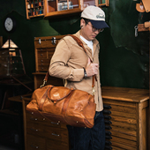 头层牛皮手感软糯 山岩 复古全真皮旅行包 小众出差大手提包