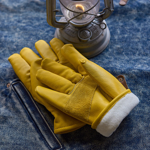 山岩 头层牛皮 加绒户外真皮手套 内里针织棉 机车骑行装备