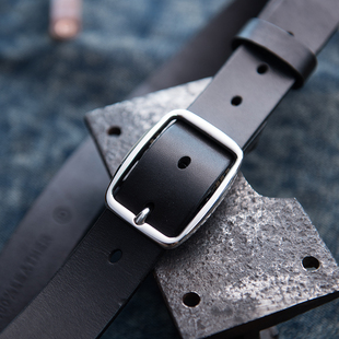 3.3宽 Mountain 商务男真皮腰带 workshop 光面不锈钢针扣 rock