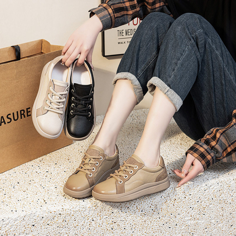 头层牛皮2025春季新款复古风前系带单鞋休闲街头时尚平底通勤,女鞋,时尚休闲鞋,淘宝优惠券,粉丝福利购,淘宝优惠卷