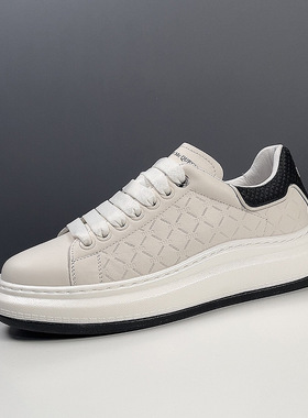 男生小白鞋真皮板鞋2025春季新款爆款厚底休闲鞋百搭鞋子男潮款