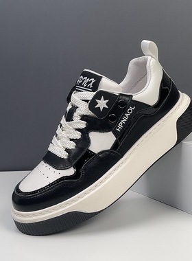 小众男款板鞋男鞋新款潮流休闲鞋春秋季低帮青少年运动鞋黑白拼色