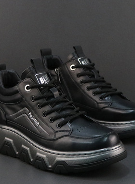 欧洲站潮牌潮鞋男厚底轻便软底运动鞋小众高级感高帮真皮板鞋