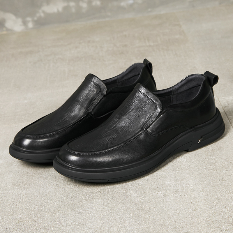 超软头层牛皮男士压纹休闲皮鞋2025春季新款套脚舒适男鞋子厂