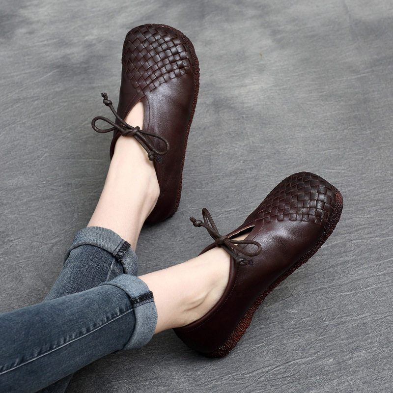 2025春夏季新款民族风复古森女软底厚底系带平底牛皮女鞋,女鞋,时尚休闲鞋,淘宝优惠券,粉丝福利购,淘宝优惠卷