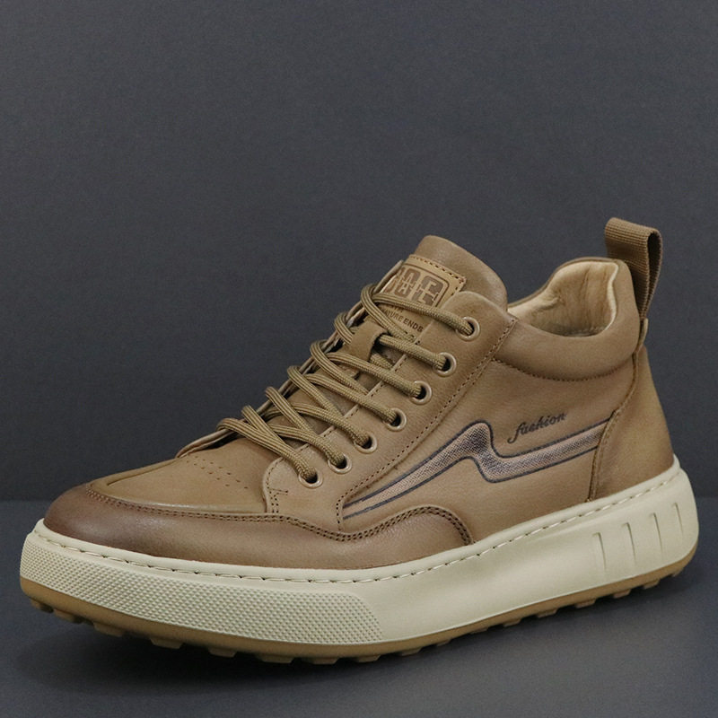 头层牛皮新款男鞋潮牌高级感时尚休闲复古潮流单鞋百搭高帮板鞋男,流行男鞋,休闲板鞋,淘宝优惠券,粉丝福利购,淘宝优惠卷