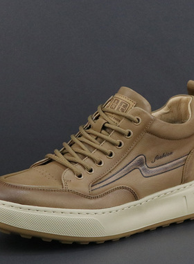 头层牛皮新款男鞋潮牌高级感时尚休闲复古潮流单鞋百搭高帮板鞋男