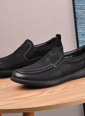 外贸男鞋真皮软底防滑休闲皮鞋头层牛皮透气一脚蹬懒人户外乐福鞋