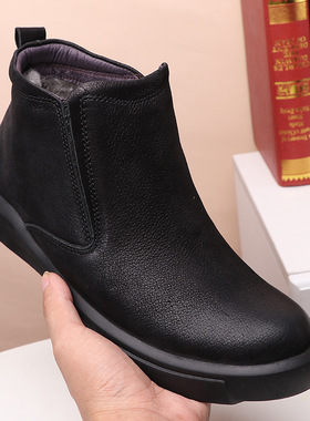 真皮休闲高帮皮鞋全牛皮男士宽头保暖棉鞋男羊毛鞋冬季棉靴防滑冬