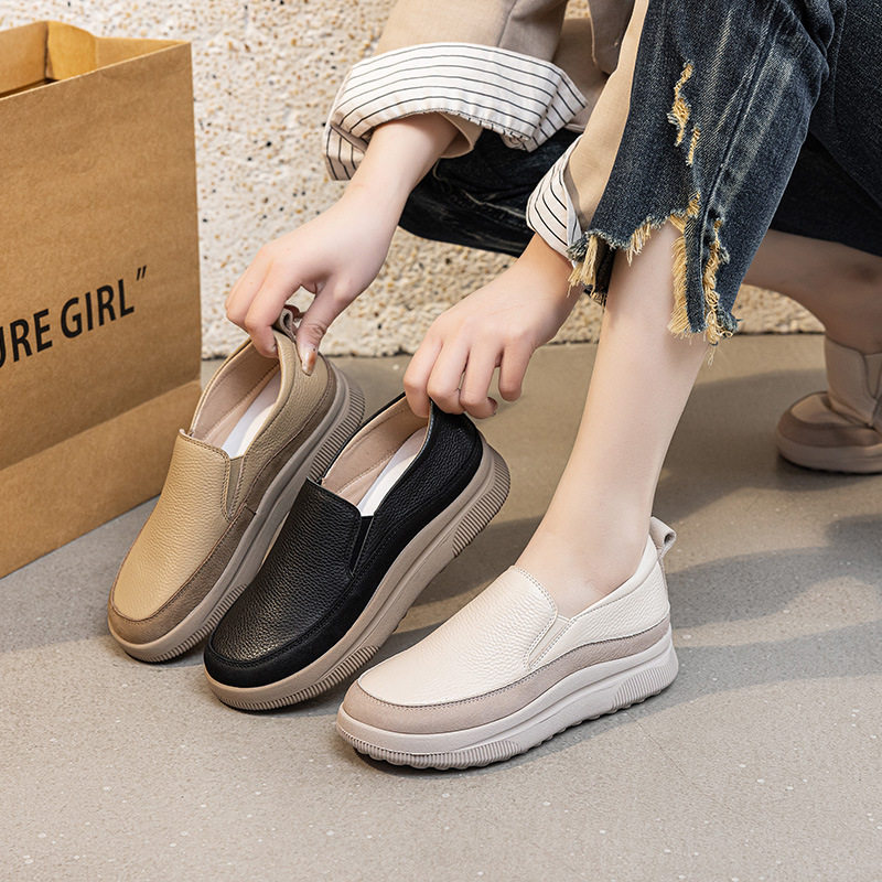 休闲透气软底乐福鞋女懒人鞋女2025春季牛皮新款松糕底圆头单鞋,女鞋,乐福鞋（豆豆鞋）,淘宝优惠券,粉丝福利购,淘宝优惠卷