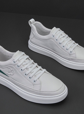 真皮男鞋透气休闲板鞋2023秋季新款圆头百搭舒适软底轻便运动