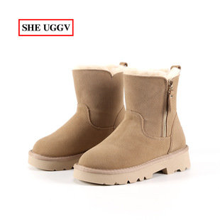 女中筒 加绒加厚防寒保暖棉鞋 厚底中筒雪地靴女2025年冬季 新款