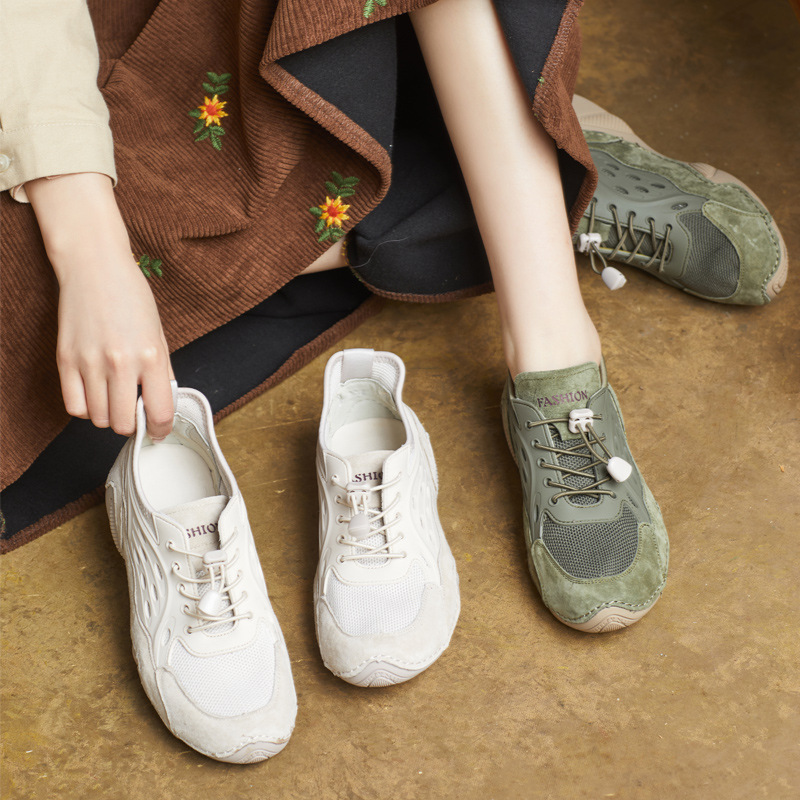 2025春季新款英伦风真皮手工圆头松紧纽扣平跟休闲单鞋