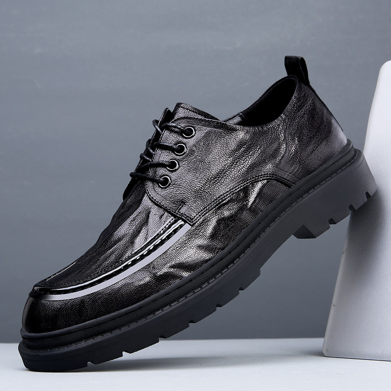 2025新款真皮透气男鞋圆头商务休闲鞋青年百搭厚底男皮鞋厂家