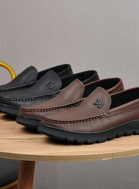 高端羊皮男鞋软皮软底真皮百搭休闲皮鞋一脚蹬透气舒适青年豆豆鞋