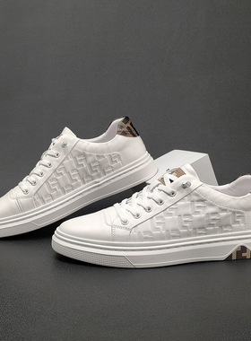 高端印花真皮板鞋男款潮流百搭欧洲站男鞋男士休闲鞋轻奢懒人鞋子