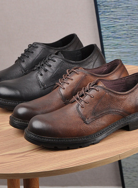 皮鞋男商务正装英伦休闲鞋男潮鞋百搭真皮黑色春秋男鞋系带上班鞋