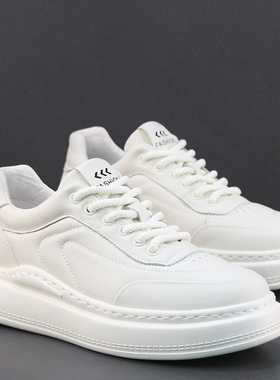 头层牛皮男士厚底板鞋男款潮鞋休闲小白鞋欧洲站高端轻奢面包鞋男