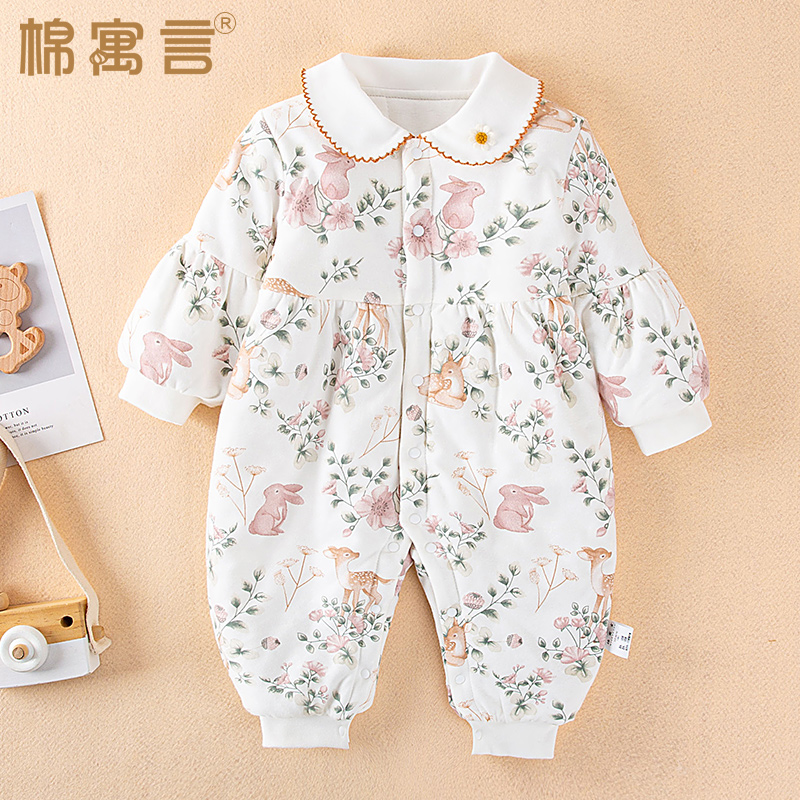 棉寓言新生婴儿夹棉哈衣秋冬季