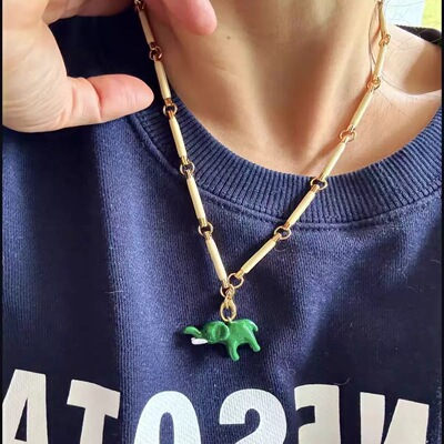心心象上节节高清新百搭绿色小象项链中式珐琅可拆卸项链女度假风