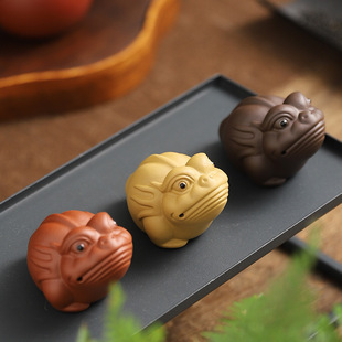 紫砂金蟾茶宠摆件禅意茶道金蝉茶具配件用品招财茶桌茶台可养蟾蜍