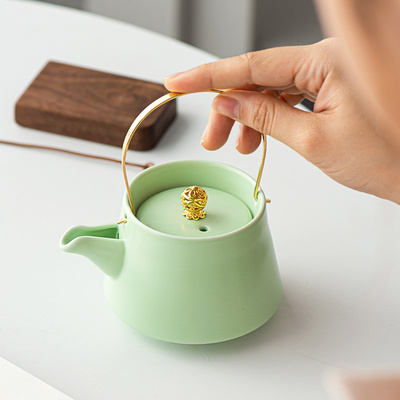 简约纯色陶瓷提梁壶茶壶