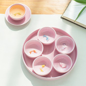 青瓷创意粉色小鱼家用功夫茶具套装 陶瓷七彩茶壶茶杯品茗杯