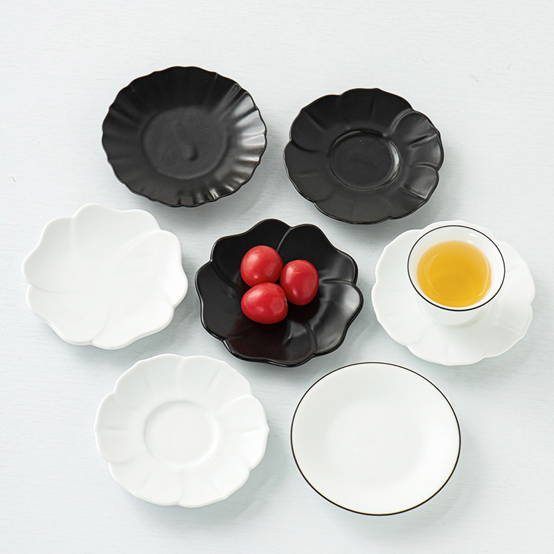 哑光黑白陶瓷茶垫杯垫