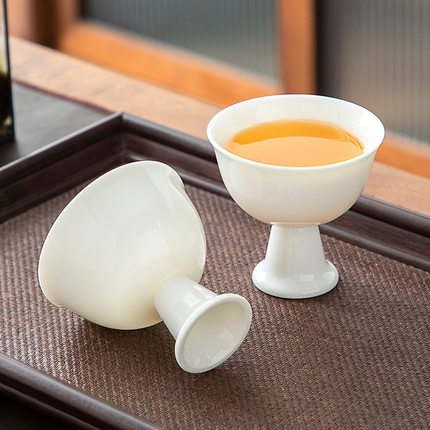 羊脂玉高脚茶杯陶瓷主人杯德化高白瓷功夫茶具家用纯白品茗普洱杯