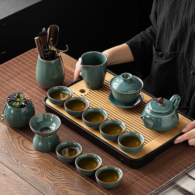 哥窑功夫茶具套装2024新款家用茶杯茶壶办公室泡茶具专用整套高档