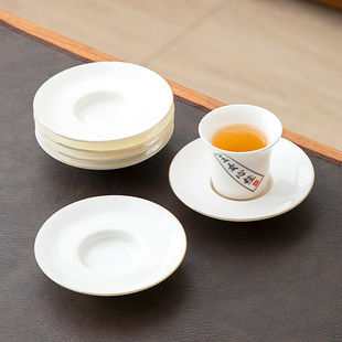羊脂玉白瓷盖碗茶杯托底座盘杯垫三才茶碗托小碟子描金简约高脚托