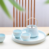 青瓷干泡功夫茶具提梁壶茶杯茶盘套装 创意家用陶瓷茶道一壶二杯