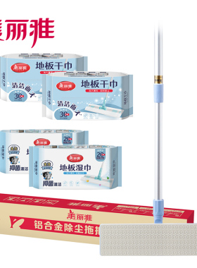 美丽雅精致生活馆D.94086 铝合金除尘拖把(配干湿巾各2包)组合款