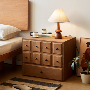 复古床头柜实木斗柜收纳柜可层叠模块柜组合柜中古风沙发边柜斗橱