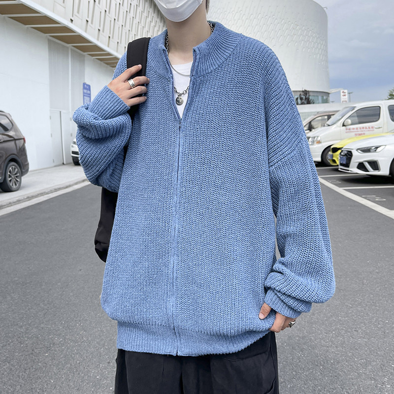 高品质韩版拉链开衫毛衣高领潮流宽松加厚针织衫外套男MY2207p50,男装针织衫/毛衣,电商D315