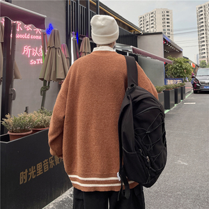 抖音  复古日系慵懒V领针织衫外套男女宽松休闲毛衣MY2201p50图片
