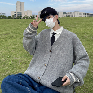 抖音  复古日系慵懒V领针织衫外套男女宽松休闲毛衣MY2201p50图片